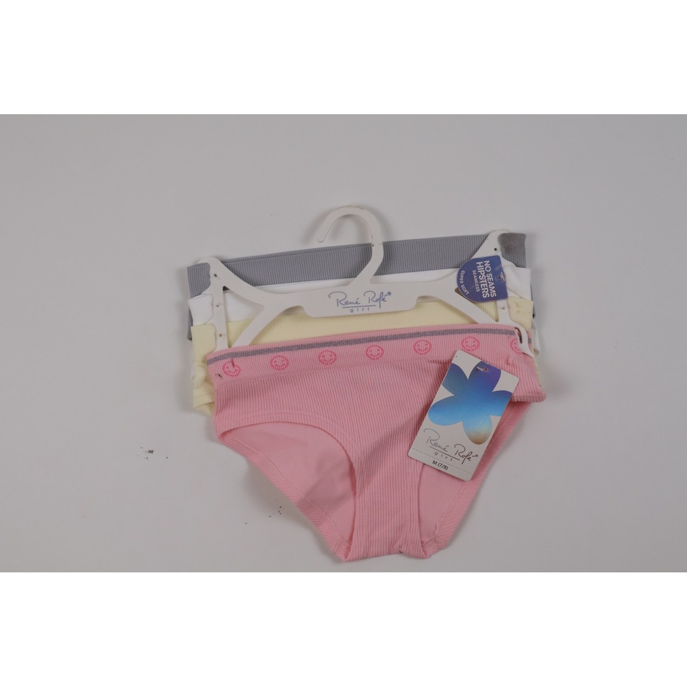 Rene Rofe Girls Hipster Underwear 4-Pack Pink Yellow White Grey M 7/8 NWT